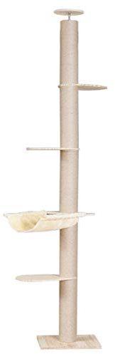 RONGJJ Kratzbaum (deckenhoch 258-265 cm verstellbar), Katzenkratzbaum, Kletterbaum für Katzen, Hängematte Katzenbaum Stabiler, Wood