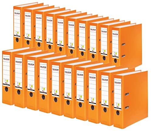 Falken 20er Pack PP-Color Kunststoff-Ordner, Made in Germany, 8 cm breit DIN A4 orange Vegan Ringbuch Hefter Mappe | Made in Germany Kunststoffbezug außen Papierbezug innen Vegan