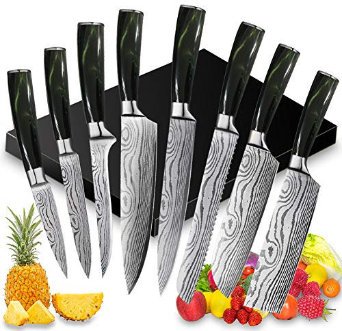UniqueFire Messerset Küchenmesser 8-teiliges- Gemüsemesser Fleischmesser Santokumesser Brotmesser Filetiermesser, Extra Scharf deutschem Edelstahl Kochmesser Set mit Ergonomischem Griff