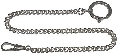 Jean Jacot Taschenuhrkette, mit Karabinerhaken und Federringverschluss, Made in Germany (Länge: ca. 30 cm, Panzerkette, versilbert)