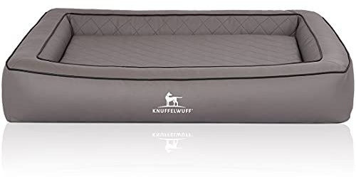 Knuffelwuff Orthopädisches Hundebett aus Laser gestepptem Kunstleder Hampstead M-L 85 x 65cm Grau