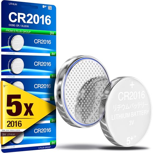 CR2016 DL2016 ECR2016 3V Lithium Coin Cell Batteries (5 Pack) – Button Battery for Car Key Fobs, Watches, Calculators, Scales & Small Electronics