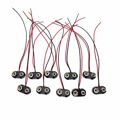 JZK 10 STÜCKE 9-V-Batterie-Clip-Anschluss, PP3-Batterie-Schnappverbinder, Transistor-Batterieanschluss mit Kabelzuführungen für PP3 MN1604 6LR61 6F22 9-Volt-Batterien