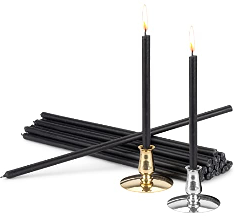 NKlaus - Set 2 Kerzenhalter + 200g Altarkerzen schwarz L 24cm Ritualkerzen Paraffin 40063