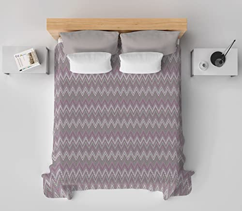 HomeLife Tagesdecke für Doppelbett, aus Baumwolle, [260 x 280] | leichte Baumwolldecke für Doppelbett | atmungsaktive Bettdecke für Doppelbett | Motiv Linien | Rosa