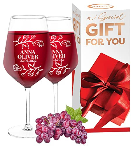 AIGAT 2Pcs Verres à Vin Personnalisé 450ML| Cadeau de Fiançailles ou Cadeau de Mariage | Verres à Bordeaux Personnalisé | Cadeau Personnalisé Pour Toute Occasion
