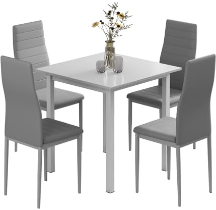 JEFFORDOUTLET Dining Table and Chairs Set 4, Square Kitchen Dining Room Set Kitchen Table with 4 Chairs, Space Saving for Small Space Apartment, Dining Room, Kitchen, Wooden Tabletop with 4 Chairs