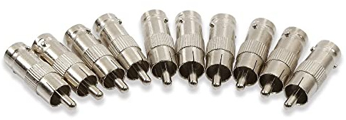 10 x BNC-Buchse auf Cinch-Phono-Stecker-Adapter, CCTV-Strom-Koaxialkabel-Kupplung, Adapter, kompatibel mit CCTV-Überwachungskamera
