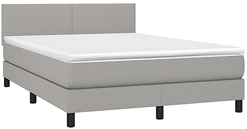 vidaXL Boxspringbett mit Matratze LED Bett Polsterbett Bettgestell Doppelbett Lattenrost Bettrahmen Schlafzimmerbett Hotelbett Hellgrau 140x200cm Stoff