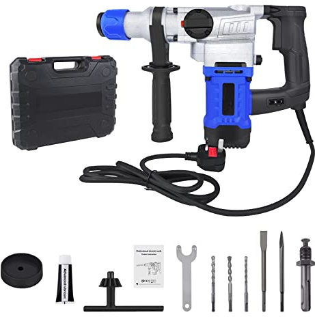 1080W Electric Demolition Hammer Drill, 4500RPM, with 2 Chisels and 3 Drill Bits and Carry Case, Suitable for Chiselling, Drilling and Percussion