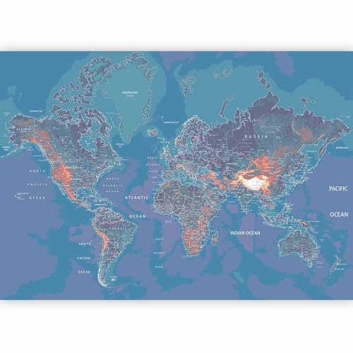 murando - Carta da Parati Adesiva Muro per Soggiorno, Mappa, 245x175 cm | Fotomurali Adesivi per Mobili, Stickers Murales, Decorazione da Muro XXL, Carte da Parati Moderne, Mondo, Produzione Europea