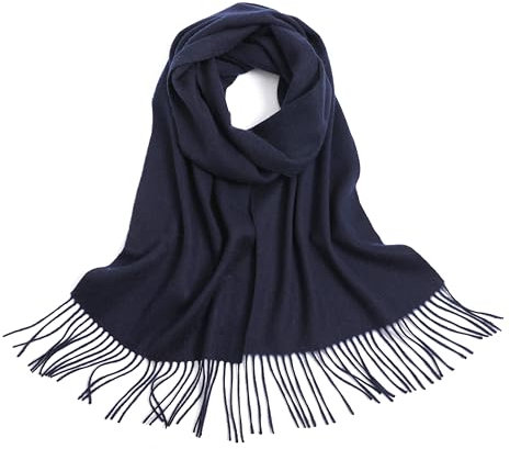 STARWHISPER Wollschal für Damen, 100 % reine Merinowolle, warmer Schal für Damen und Herren, Winter, kariert, einfarbig, Stil, Marineblau, 12 x 69inches