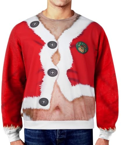 TAGVO Homme Pull Sweat-Shirt Noël 3D Impression Moche Jumper Tops À Manches Longues T-Shirt Créatif de Mode Funny Sweatshirts M-5XL
