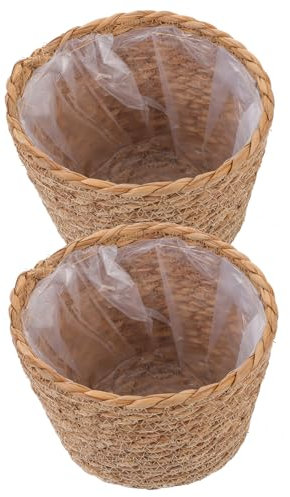CAXUSD 2 Stück Handgewebte Pflanzkörbe Aus Rattan 18cm Rustikale Zimmerpflanzen Blumenkörbe Geflochtener Aufbewahrungskorb Für Wohnraum Und Dekoration
