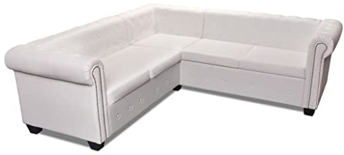 KTHLBRH Chesterfield Ecksofa 5-Sitzer Kunstleder Weiß Wohnzimmersofa Büro-Sofa Schlafzimmersofa Lounge-Sofa fürs Wohnzimmer,Schlafzimmer,Gästezimmer