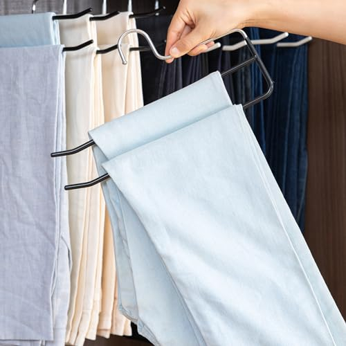 SHIMOYAMA Pants Hangers, 5 Pack, Metal Trouser Hangers Organisers, Open Ended Double Rods Hanger for Jeans Scarfs, Space-Saving Clothes Hanger (Black)