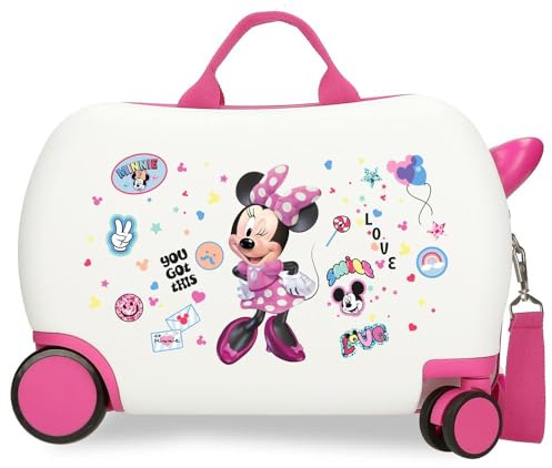 Disney Joumma Minnie Party Valigia da cabina bianca Valigia per bambini, rigida ABS, chiusura a combinazione laterale, 28,4 l, 2 kg, 4 ruote doppie bagaglio a mano, Party, Valigia per bambini