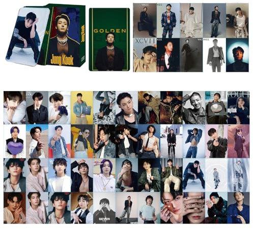 Ariesxin Jung Kook Gold 7 Albums Postcard Jungkook Lomo Cards KPOP Merch Fans Collection Gift Pack of 55