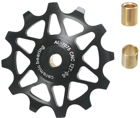 Fahrrad Schaltwerk Riemenscheibe 12T/14T, Aluminium Schaltröllchen Keramiklager Set für MTB Bike Rennrad Schaltwerfer (12T,Schwarz)