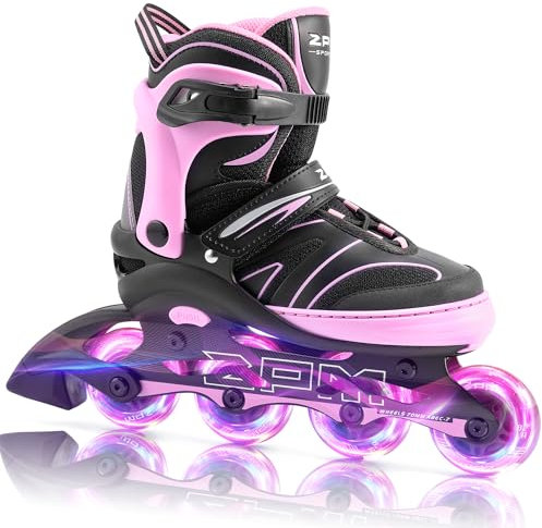 2PM SPORTS Größen Verstellbar Inliner für Kinder, Mädchen Jungen Inline Skates mit 82A PU Rollen für Damen/Herren Youngster Anfänger