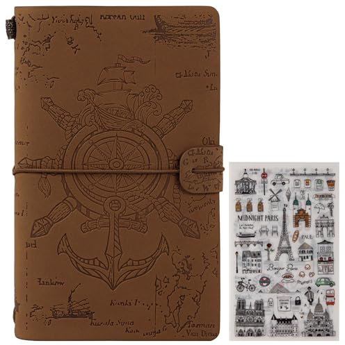 MGGAO Journal de marin en simili cuir - carnet de voyage vintage pour femmes et hommes - carnet de voyage rechargeable avec pages vierges et lignées, cadeaux pour filles et garçons Kids-A6