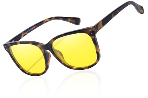 TJUTR Night Driving Glasses for Women Polarised Anti Glare Yellow Night Vision Glasses Reduce Headlights Glare Square Glasses