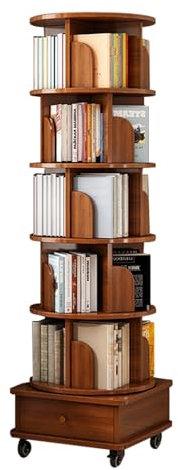 GLDWEY Drehbares Bücherregal 5 Etagen Holz Drehbares Bücherregal mit Rollen 360° Drehung Bücherregal Kinder Multifunktional für Arbeitszimmer, Wohnzimmer, Schlafzimmer