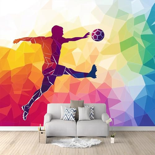 Photo Wallpaper 400 x 280 cm Non-Woven Premium Art Print Fleece Wall Mural Decoration Football Player Silhouette Bedroom Living Room Hallway Sofa Backdrop Wall Decor Red and Yellow