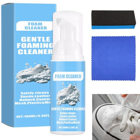 REBUCINA White Trainer Cleaner Kit - No-Rinse Sneaker Cleaner Foam with Sponge & Towel - Compatible with White Shoes, Trainers, Suede, Leather, Tennis Boots - 100ml