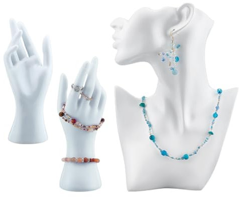 UNICRAFTALE 3 Stück Schmuck-Display-Halter Halsketten Armband-Ausstellungsständer Schmuck Mannequin Display Set Weißes Kunstharz Seitlicher Körper Modellbüste Halsketten Displayständer