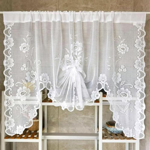 Lace Valances for Windows 1 Panel Semi-Sheer Net Curtains Rod Pocket Floral Patterned Boho Farmhouse Short Curtains Swag for Closet Kitchen Bedroom Living Room Cafe