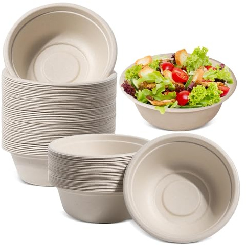 100 Stück Suppenschalen Einweg, Einwegsuppenschale aus Zuckerrohr, 350ml | Ökologische Pappschalen für Party und Picknicks Einmalgeschirr