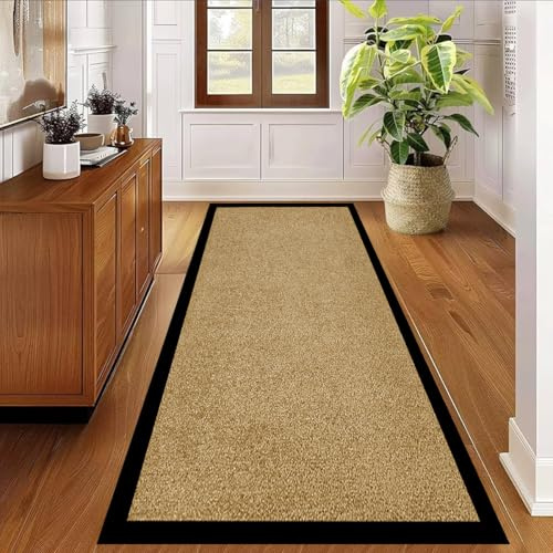 PHP Hallway Runner Rug Heavy Duty Non-Slip Rubber Back, Long Carpet Runner - Dirt Trapper, Water Absorbent Runner Mat, Washable Rugs, Carpet for Hallway Kitchen Living Room (80 x 300 cm, Beige)