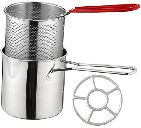 WEKADRIN 1juego Cesta De Freír De Acero Inoxidable Cazo Freidora Para Papas Fritas Verduras y Carnes Diseño Ergonómico y Compacto
