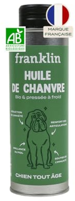 Franklin – Huile de Chanvre pour Chien – Graines Pressée à Froid – 250 ML | 100 % Naturelle – Riche en Oméga-3 & 6 – Soutien des Articulations – Doseur Intégré – Fabriqué en France