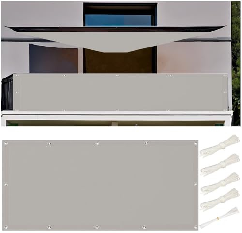 Sonnensegel 2.4x3.8M Wasserdicht Rechteckig mit Ösen, Multi Farbe und Größe Segeltuch Sonnensegel Balkon Ohne Bohren UV Schutz Sonnenschutz Markise mit Kordel für Garten Terrasse Balkon, Hellgrau