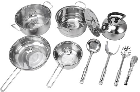 Set de 14 Piezas de Ollas y Sartenes, Juego de Utensilios de Cocina de Acero Inoxidable Antiadherente con Manijas Frías, Horno y Lavavajillas,Cocina de Cocina Segura para la Cocina