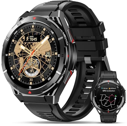 OUKITEL Smart Watch for Men Answer/Make Call, 1.43'' AMOLED Screen GPS Fitness Watch with Heart Rate/Sleep Monitor/Blood Oxygen,5ATM Waterproof,100+ Sport Modes Smartwatch for IOS Android