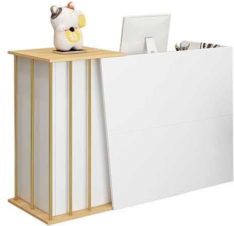 NEYTIIR Empfangstheke Mit 2 Schubladen Und Ablageflächen Empfangstresen,Bürotheke Rezeption Tisch Mit Privatem Panel Für Salon Empfangsraum Kasse(C,100cm)