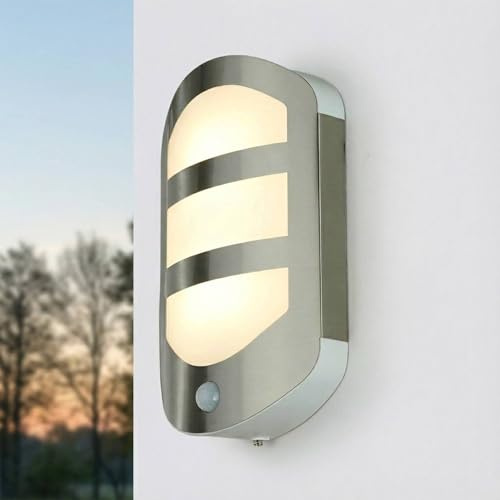 Licht-Erlebnisse LED Außenleuchte mit Bewegungsmelder IP44 H: 28,3 cm Edelstahl warmweiß 3000 K 600 lm Modern Wandlampe außen Eingang Wandleuchte Terrasse