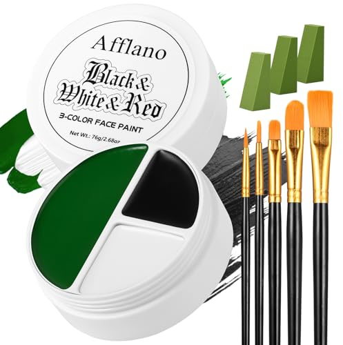 Afflano Verde Pittura Viso Trucco Strega Halloween, Verde Bianco Nero Corpo Vernice 76g, Face Paint Per Natale In Maschera Gamora Hulk Mostro Pittura Del Corpo Trucchi Zombie Carnevale Fx Cosplay 9pz