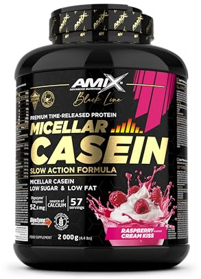 Amix™ Black Micellar Casein 2000g – Caseína Micelar de Liberación Lenta con DigeZyme® y Bajo en Azúcares y Grasas - Sabor Frambuesa