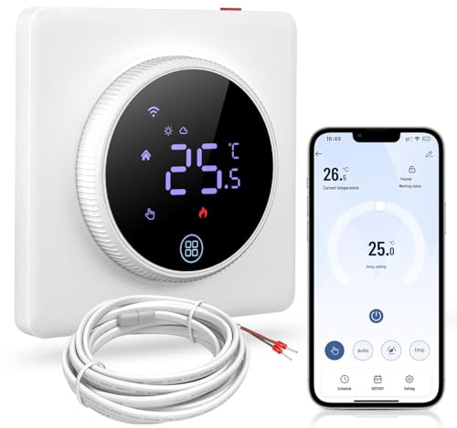 MIUCDA Smart Thermostat WLAN Digital Raumthermostat Programmierbarer Heizungsthermostat Kompatibel mit Alexa, Google Home für 16A Elektro-Fußbodenheizung Drehthermostat - Weiß