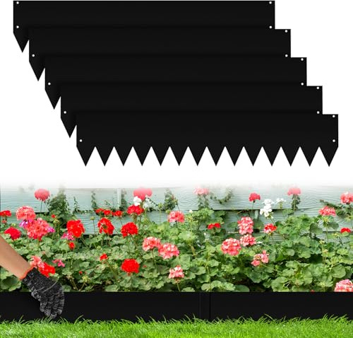 Vkechh Rasenkante Metall,Beeteinfassung Metall,mit Dornen für einfache Bodeninstallation 100x20cm Mähkante Palisade Gartenbeet, Schwarz Länge 5m - Höhe 20cm