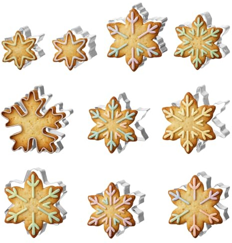 10 PCS Stainless Steel Snowflake Cookie Cutter Set, Christmas Cookie Cutters for Cake Cupcake, Pastry Biscuit Fondant Cake Baking Mold for Winter Holiday Party Decorations