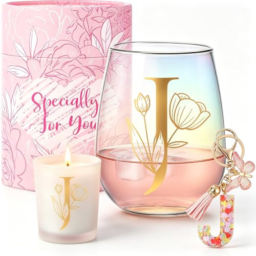Personalised Gifts for Women Customised Gift Initials Stemless Wine Glass Valentine's Day,Christmas,Birthday Gifts for Women Personalised Monogrammed Glass Mug for Friend,Mum,Colleagues,Sister,Teacher