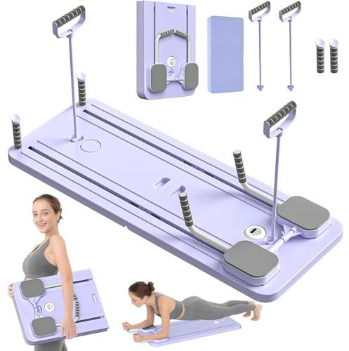 WSFYTAM 5 in 1 Pilates Board Für Zuhause, Pilates Reformer Maschine Mit Knieschützer, Faltbares Pilates Board Reformer Mit Auto-Rebound,Lila