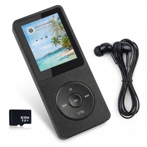 Lettore MP3 Bluetooth 5.3 da 32 GB con altoparlante, lettore MP3 Bluetooth per bambini e sport, HiFi lossless, durata della batteria di 70 ore, radio FM, schermo da 1,8, compatibile con schede TF