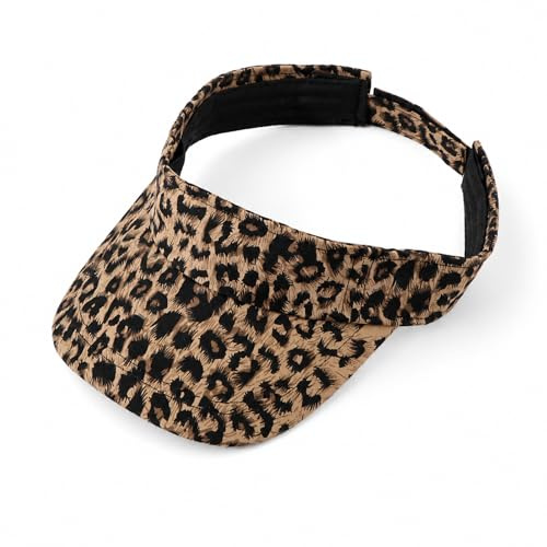 Running Visor, Sun Visors for Women Running, Adjustable Lightweight Sports Hat with Leopard Print Design, Khaki Colour Headwear for Outdoor Activities, One Size Fits Most Head Circumstances