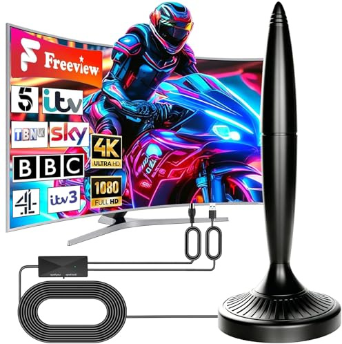 CSUXYD Indoor TV Aerial,Freeview Indoor Aerial for Smart Tv,16.5ft Cables | Strong Magnetic BaseTV Aerials Indoor, Easy Installation, 360° Long Range Reception, Compatible with All Smart TVs